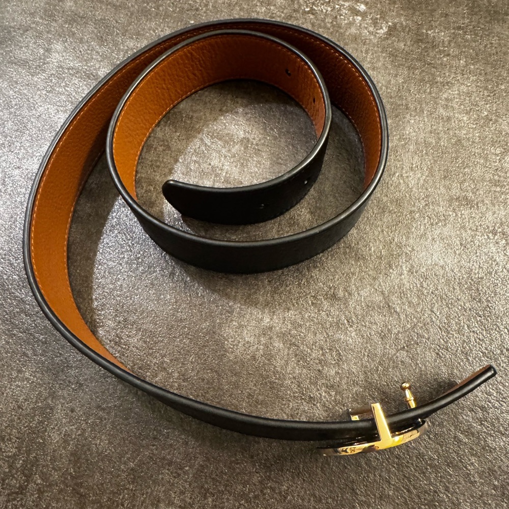 Tory Burch Black and Tan Leather Belt